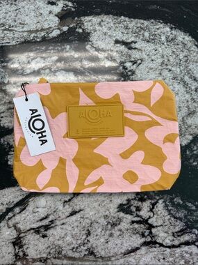 ALOHA Collection Small Pink & Mustard Floral Cosmetic Pouch